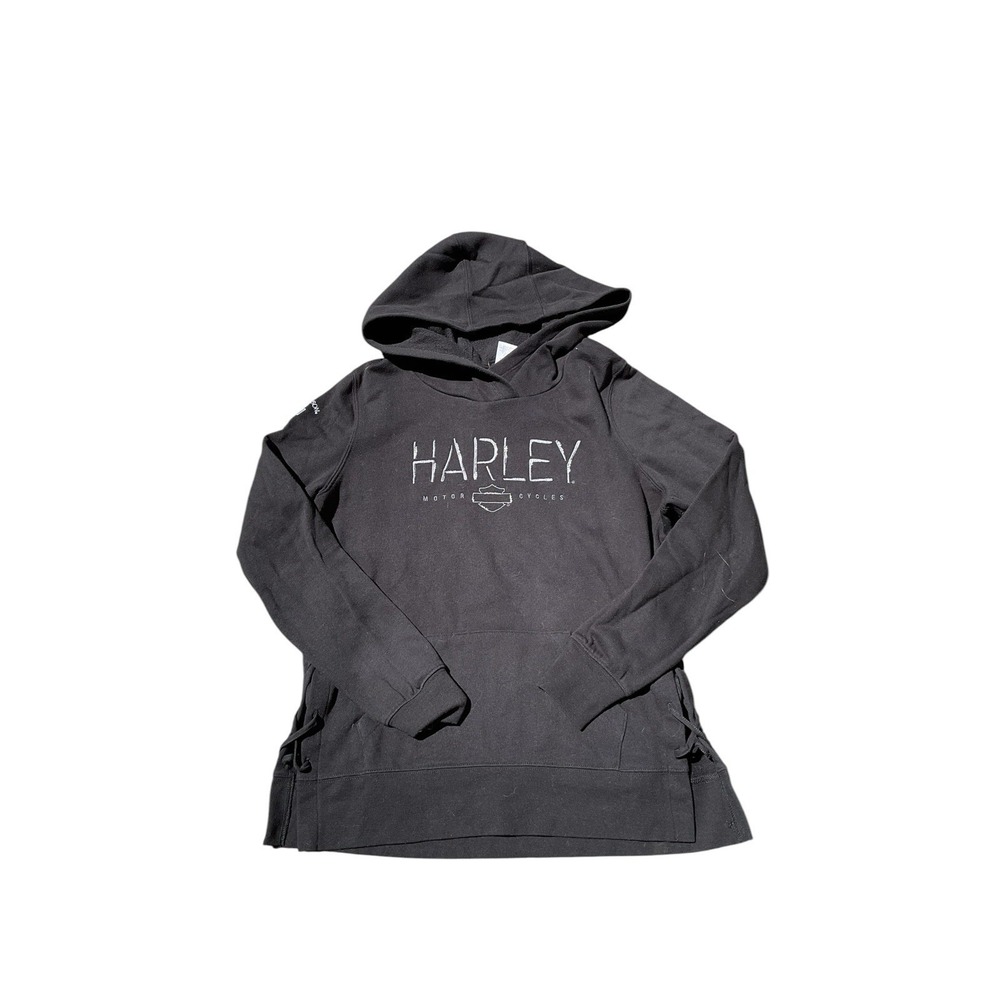 Harley-Davidson Women's Black Lace Up Hoodie Embroidered Large
